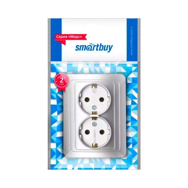 Розетка Smartbuy 2-местная с заземлением 16А серебро "Марс"