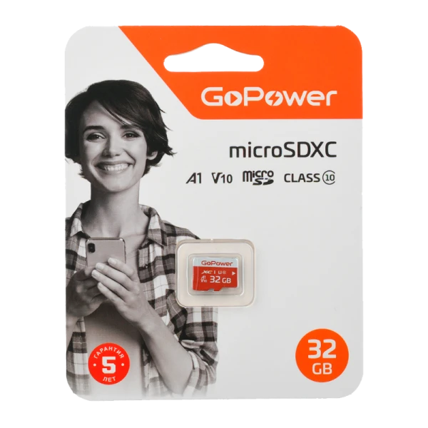 Карта памяти microSD GoPower 32GB Class10 UHS-I (U3) 80 МБ/сек V10 без адаптера