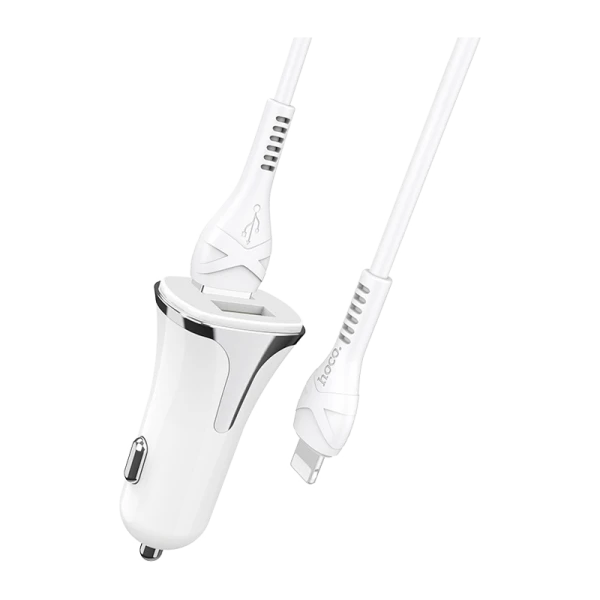 Автомобильное З/У HOCO Z31 2USB 3.4A QC3.0 с кабелем Lightning белый (1/14/140)