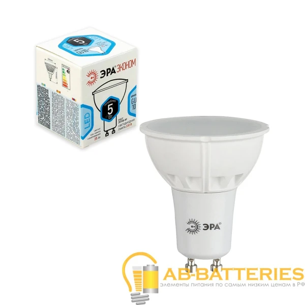 Лампа светодиодная ЭРА MR16 GU10 5W 4000К 220-240V софит Eco матовая (1/10/100)