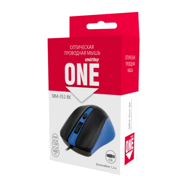 Мышь проводная Smartbuy 352 ONE классическая USB синий черный (1/100)