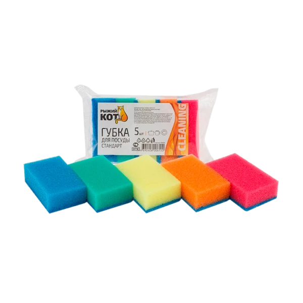 Губка Рыжий кот "Стандарт" 75х45х25мм поролон ассорти (1/60)