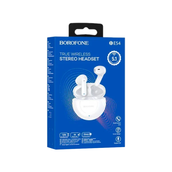 Наушники вставные Borofone BE54 bluetooth 5.1 с микр. белый (1/90)