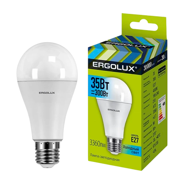 Лампа светодиодная Ergolux A70 E27 35W 4500К груша (1/10/100)