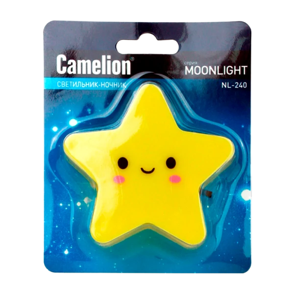 Ночник Camelion NL-240 "Звезда" 1LED 0.5W 220V в розетку желтый (1/24/72)