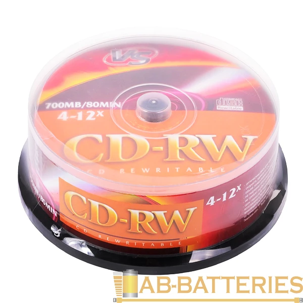 Диск CD-RW VS 700MB 4-12x 25шт. cake box (25/250)