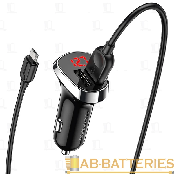 Автомобильное З/У Borofone BZ15 2USB 2.4A дисплей с кабелем microUSB черный (1/40/160)