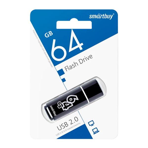 Флеш-накопитель Smartbuy Glossy 64GB USB2.0 пластик черный