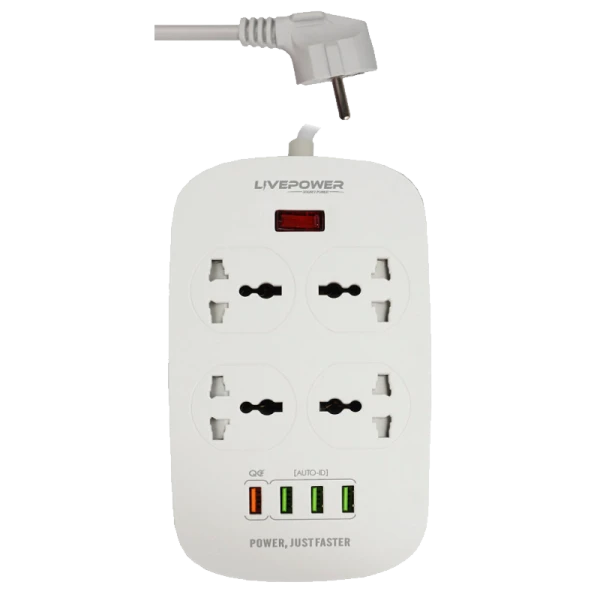 Сетевой фильтр Live Power LP4407Q 4р.С/З 10A 4USB с выкл. 2.0м универсальный белый (1/50)