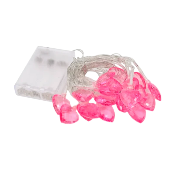 Гирлянда Космос Сердечки 3D 20LED 1,9+0,5м 2.5*1*2.3cм розовый прозрачный акрил белый теплый (1/24)