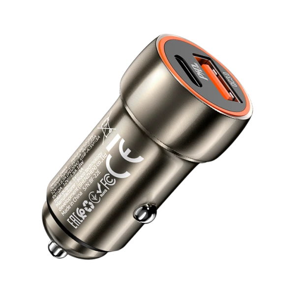 Автомобильное З/У HOCO Z46A 1USB/Type-C 3.0A 20W QC3.0 серый (1/13/130)