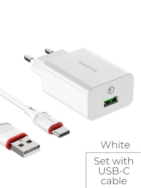 Сетевое З/У Borofone BZ18 1USB 2.1A 18W QC3.0 с кабелем Type-C белый (1/48/192)