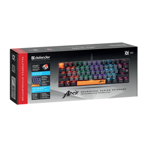 Клавиатура проводная Defender GK-002 RU APEX игровая USB 1.5м черный (1/18)
