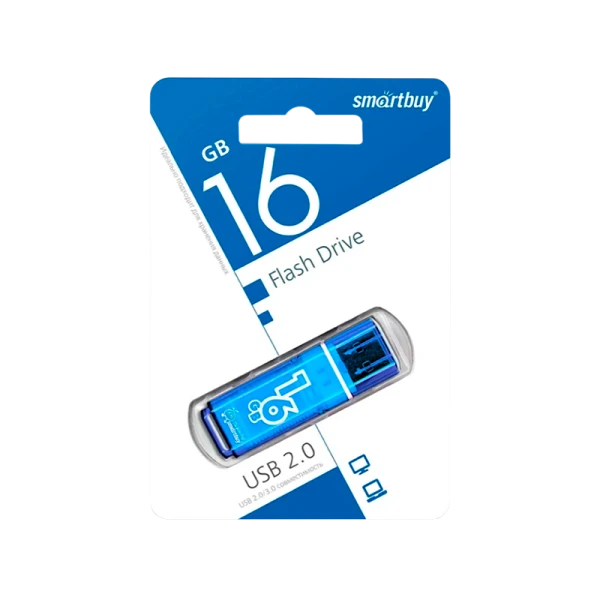 Флеш-накопитель Smartbuy Glossy 16GB USB2.0 пластик синий