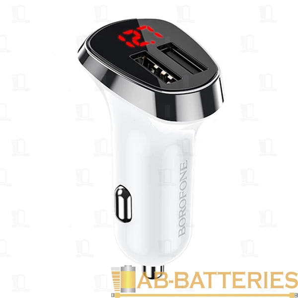 Автомобильное З/У Borofone BZ15 2USB 2.4A дисплей белый (1/40/160)