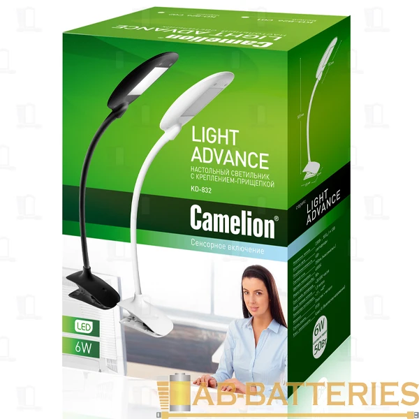 Светильник настольный Camelion KD-832 13W 230V IP20 прищепка сенс. черный (1/12)