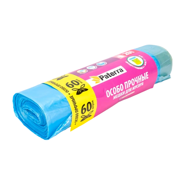Мешки для мусора "ОСОБО ПРОЧНЫЕ", 60 л, с завязками, 12 мкм, 20 шт. в рулоне, PATERRA (1/25)