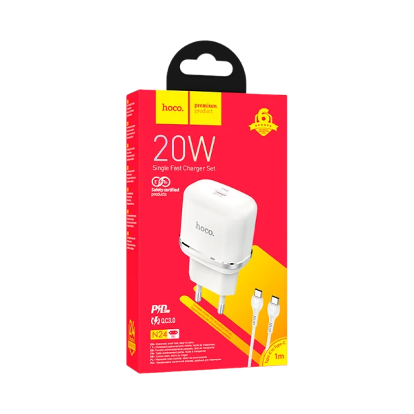 Сетевое З/У HOCO N24 Type-C 20W PD3.0 белый (1/12/120)