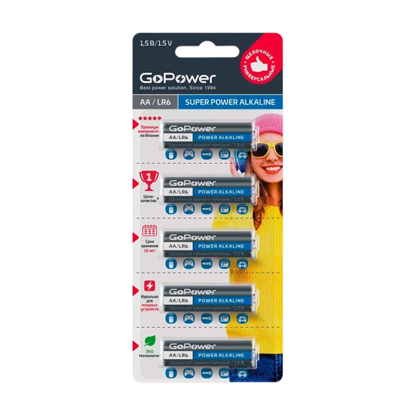 Батарейка GoPower LR6 AA BL5 Alkaline 1.5V (5/50/600)