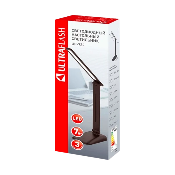 Светильник настольный Ultraflash UF-732 7W 220V на основании 3 ур.ярк.+сенсор. упр. черный (1/20)