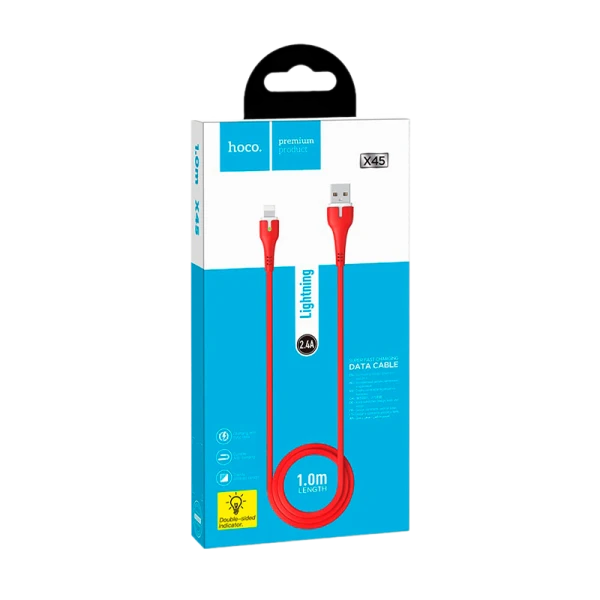 Кабель HOCO X45 USB (m)-Lightning (m) 1.0м 2.4A силикон красный (1/22/220)