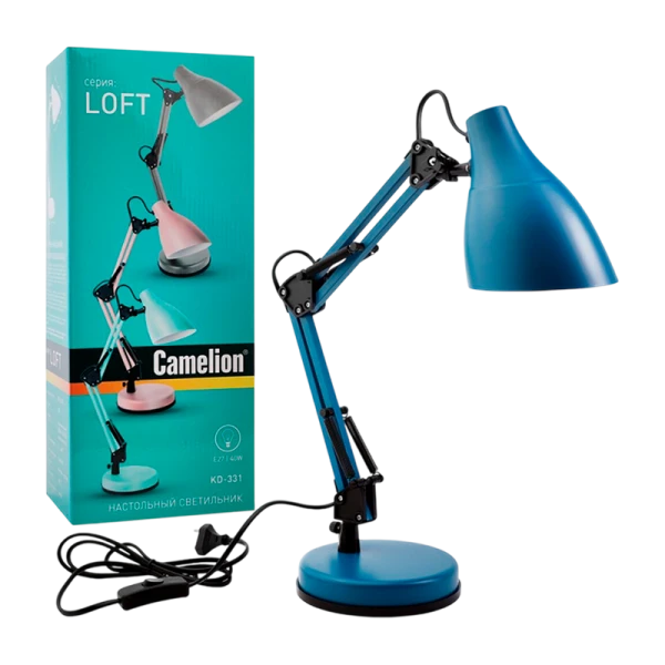 Светильник настольный Camelion KD-331 40W 230V E27 на основании синий (1/6)
