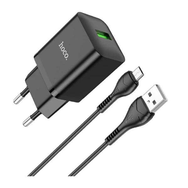 Сетевое З/У HOCO N26 1USB 18W QC3.0 с кабелем microUSB черный (1/13/130)