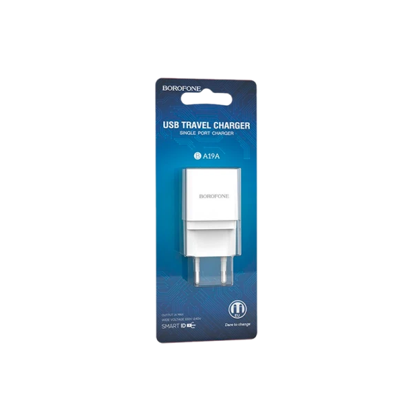 Сетевое З/У Borofone BA19A 1USB 1.0A белый (1/65/260)