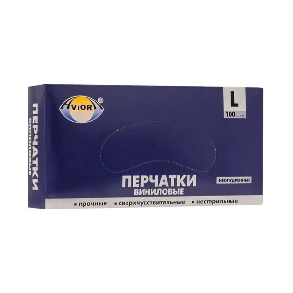 Перчатки Aviora L винил неопудренные 100шт. (1/10)