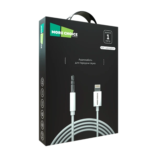 Кабель AUX MORE CHOICE UK28i Jack 3.5mm (m)-Lightning (m) 1.0м ПВХ белый