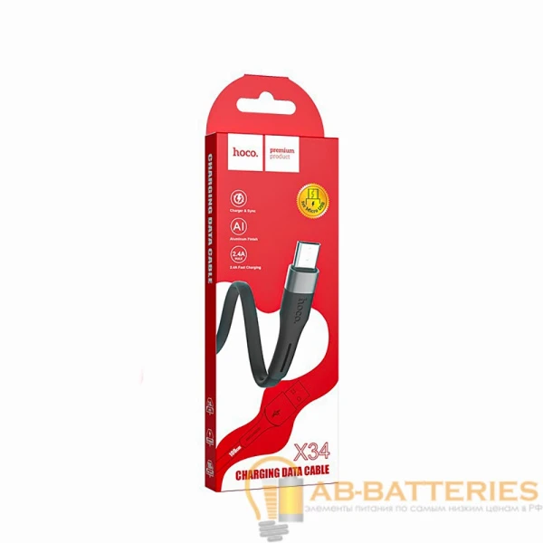 Кабель HOCO X34 USB (m)-microUSB (m) 1.0м 2.4A силикон черный (1/31/310)