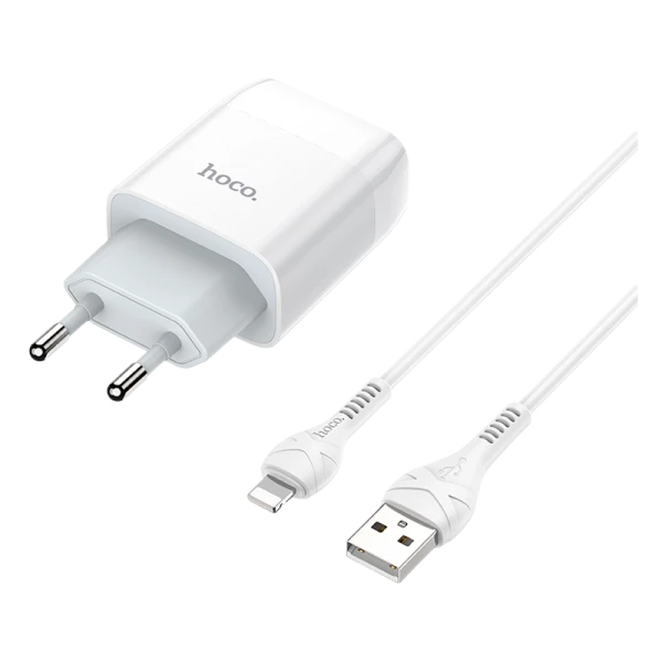Сетевое З/У HOCO C73A 2USB 2.1A с кабелем Lightning белый (1/30/180)