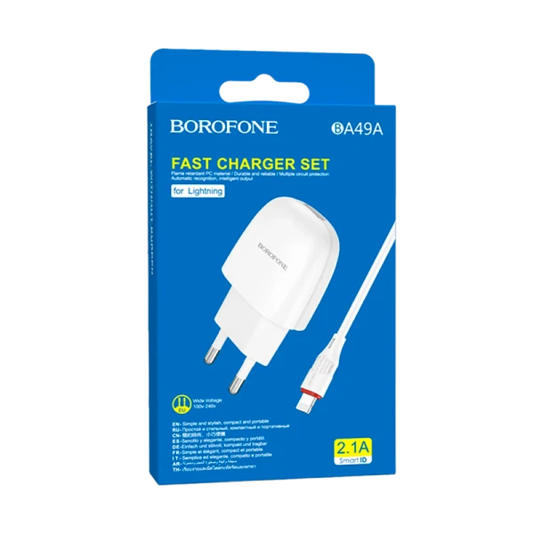 Сетевое З/У Borofone BA49A 1USB 2.1A белый (1/44/176)