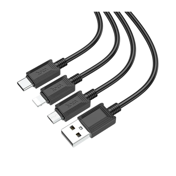 Кабель HOCO X74 USB (m)-2хType-C/Lightning/microUSB (m) 1.0м 2.0A ПВХ черный (1/31/310)