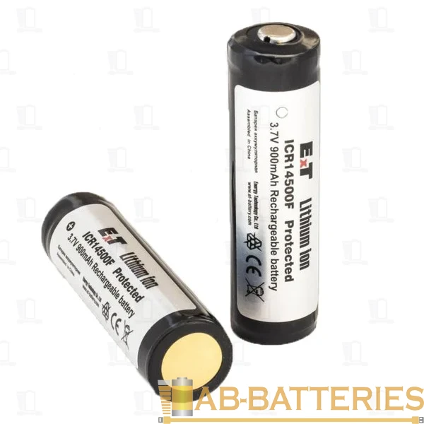 Аккумулятор ET ICR14500F&nbsp;&nbsp;Protected 14.0*50.0, 900mAh, Li-Ion, в пластиковом боксе на 2шт (2/1000)