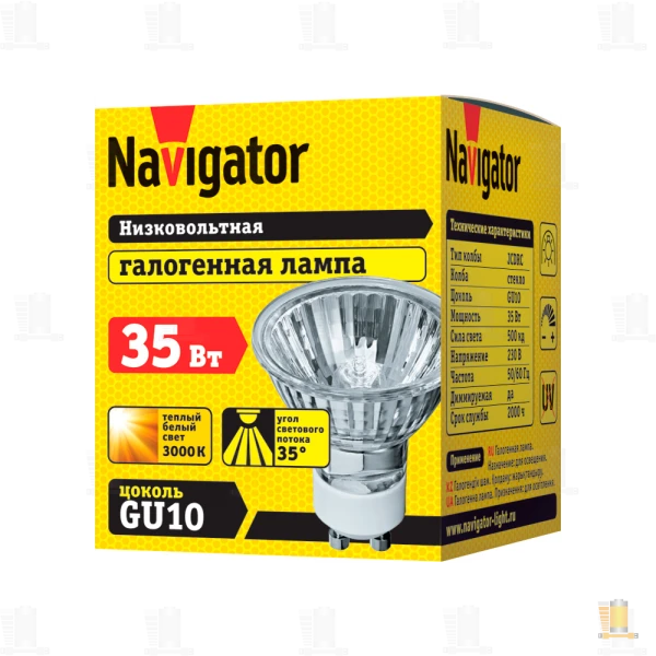 Лампа галогенная Navigator JCDR GU10 35W 3000К 230V софит прозрачная (1/10/200)