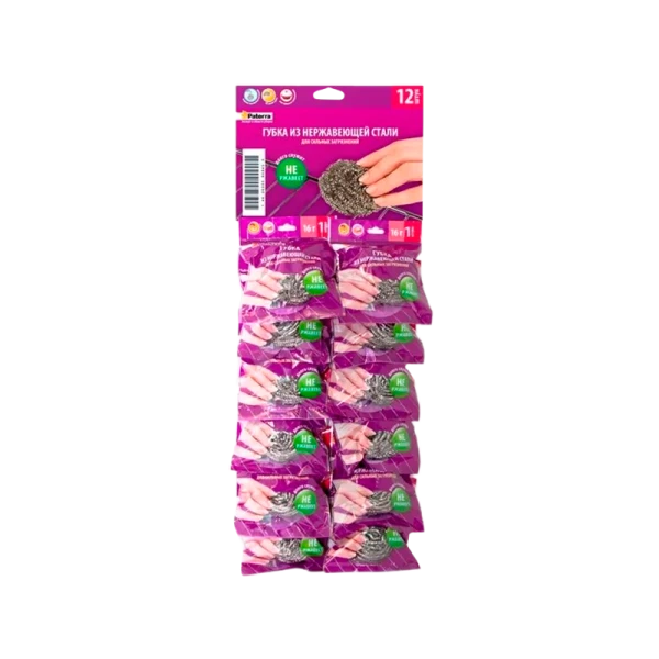 Губка для посуды металлическая PATERRA спираль 16 г 12шт в упаковке (цена за шт) (12/360)