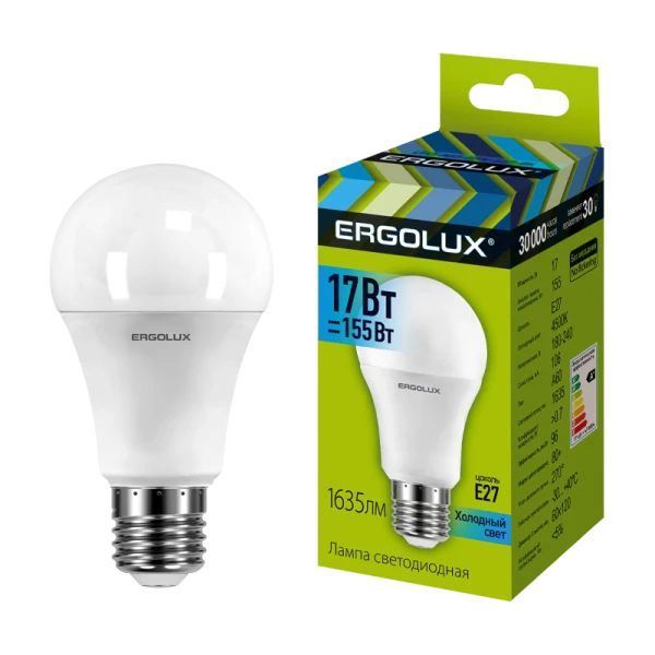 Лампа светодиодная Ergolux A60 E27 17W 4500К 180-240V груша ЛОН (1/10/100)