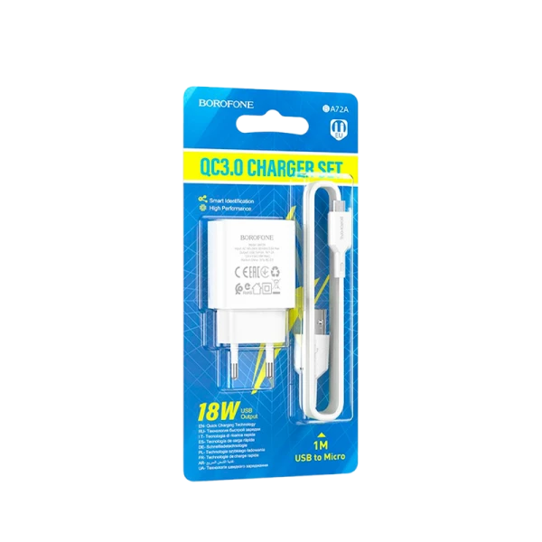 Сетевое З/У Borofone BA72A 1USB 18W QC3.0 с кабелем Type-C белый (1/60/240)