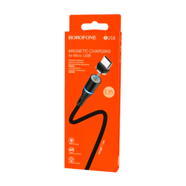 Кабель Borofone BU16 USB (m)-microUSB (m) 1.0м 2.4A ткань магнит черный (1/63/252)