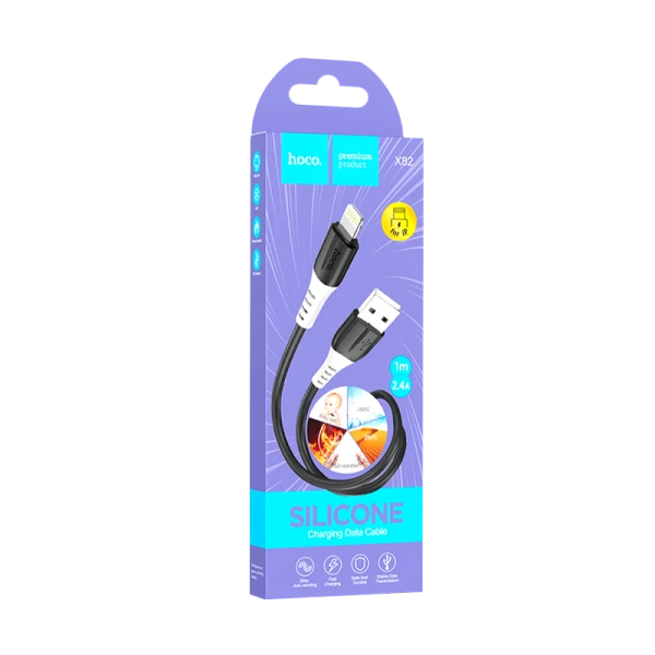 Кабель HOCO X82 USB (m)-Lightning (m) 1.0м 2.4A силикон черный (1/31/310)