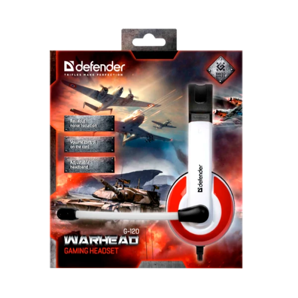 Наушники полноразмерные Defender G-120 Warhead с микр. игровые красный белый (1/28)