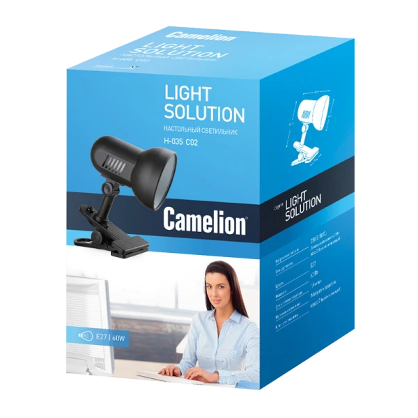 Светильник настольный Camelion H-035 40W 220V E27 прищепка черный (1/12)
