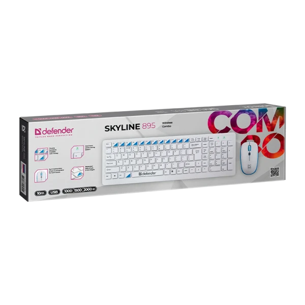 Набор клавиатура+мышь беспроводной Defender 895 Skyline белый (1/12)