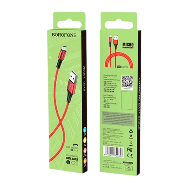Кабель Borofone BX20 USB (m)-microUSB (m) 1.0м 2.0A нейлон красный (1/648)