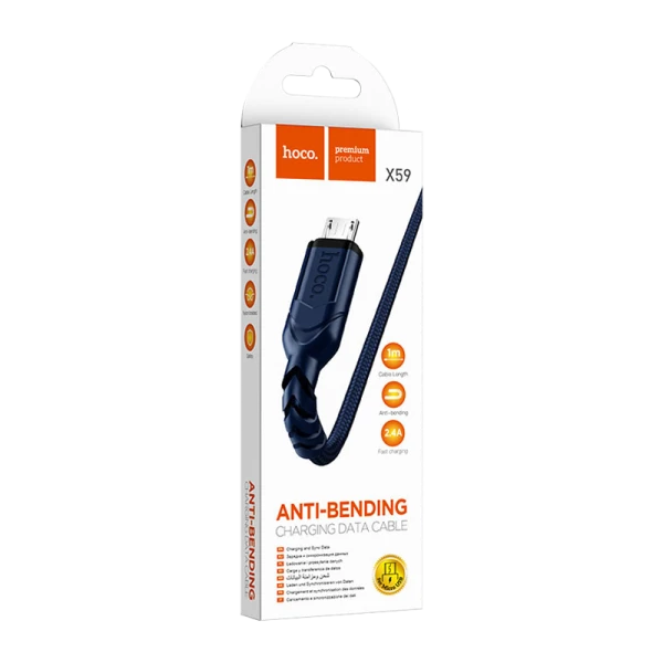 Кабель HOCO X59 USB (m)-microUSB (m) 1.0м 2.4A нейлон синий (1/30/300)