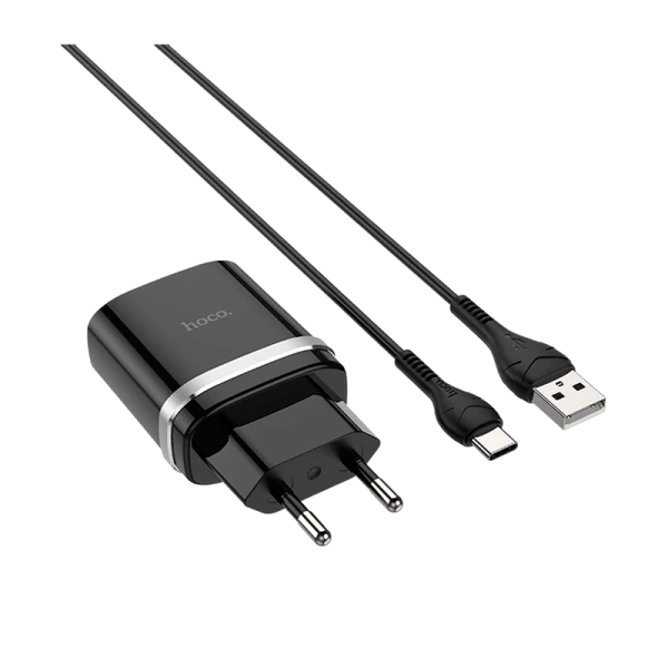 Сетевое З/У HOCO C12Q 1USB 3.0A QC3.0 с кабелем Type-C черный (1/10/100)