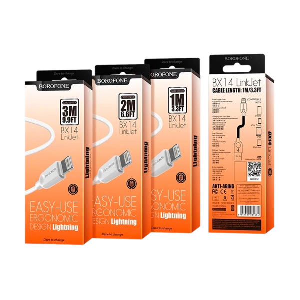 Кабель Borofone BX14 USB (m)-Lightning (m) 1.0м 2.0A ПВХ белый (1/360)