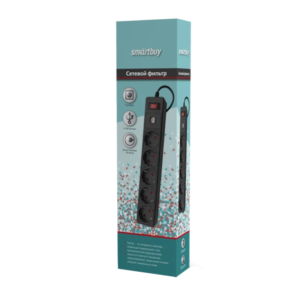 Сетевой фильтр Smartbuy SBSP 5р.С/З 10A 1.8м черный (1/45)