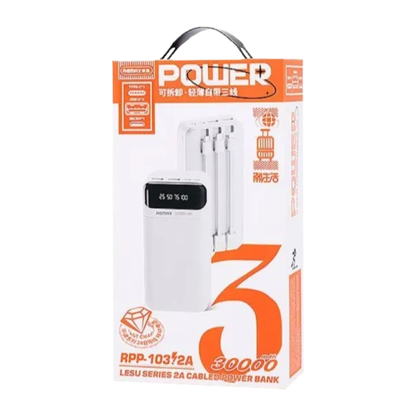 Внешний аккумулятор Remax RPP-103 30000mAh 2.0A 2USB/Type-C белый (1/20)